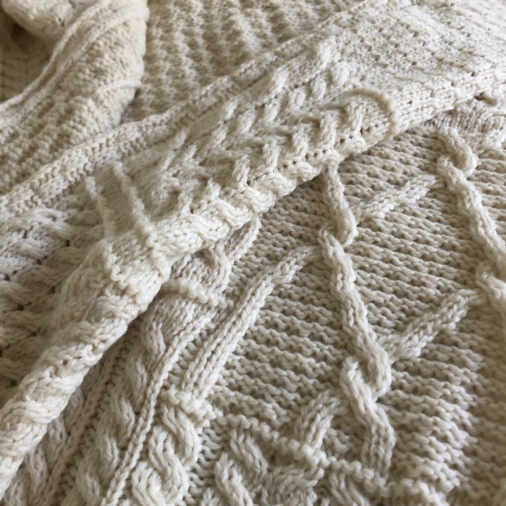 Cozy Cream Cable Knit throw blanket